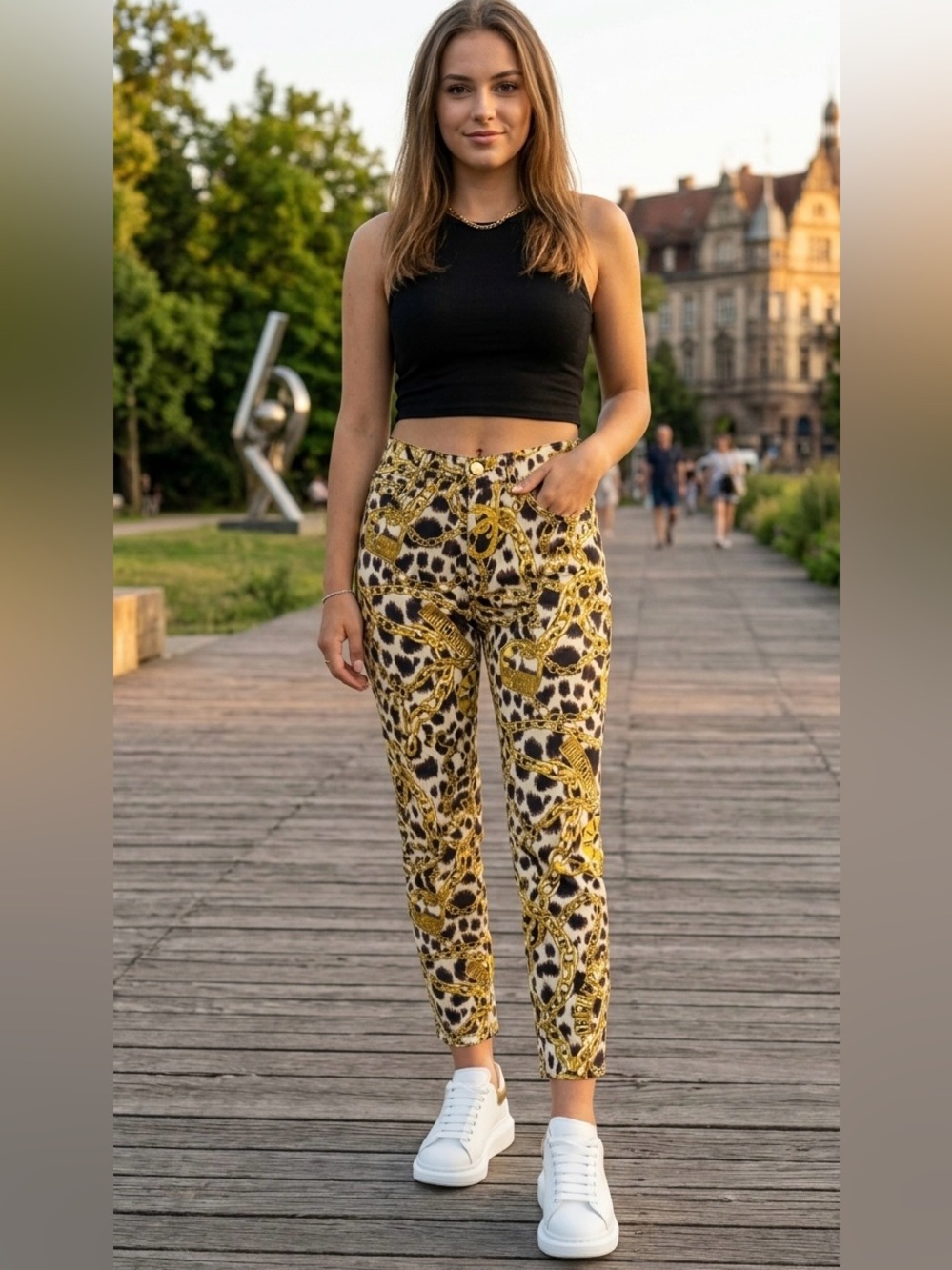 MOSCHINO H&M Women's Gold Chain Iconic Pants